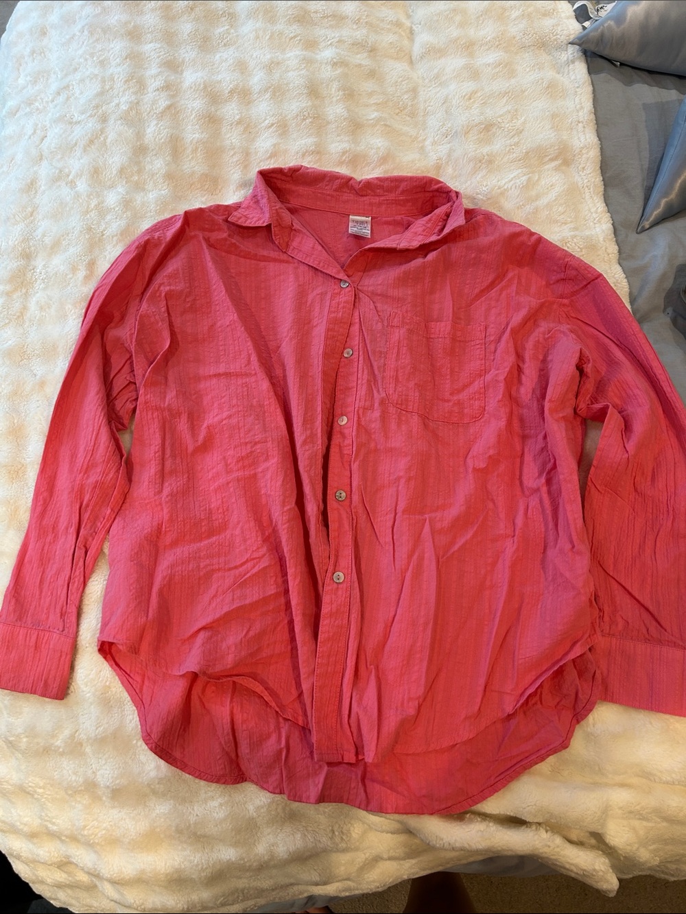 Time and Tru Long Sleeve Button-Up Shirt in Bright Pink